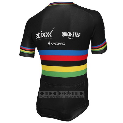2016 Fahrradbekleidung UCI Weltmeister Lider Quick Step Shwarz Trikot Kurzarm und Tragerhose
